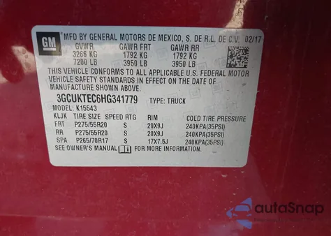 2017 Chevrolet Silverado 1500 High Country из США, поврежденный, VIN 3GCUKTEC6HG341779